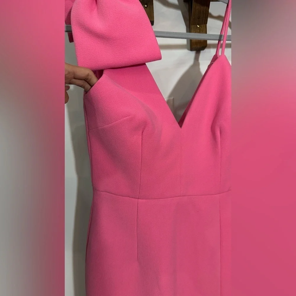 NWT Rebecca Vallance Love One Bow Shoulder Dress Pink 4